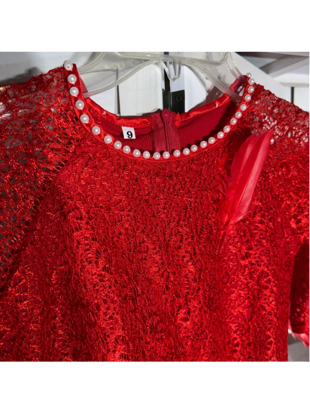 She Devil child's Halloween costume dress red lace horns wings girls sz 9